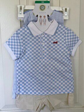 NEW Little Me 3 Pc Toddler Set Romper Top Shorts NWT 18 M Cars Embroidered